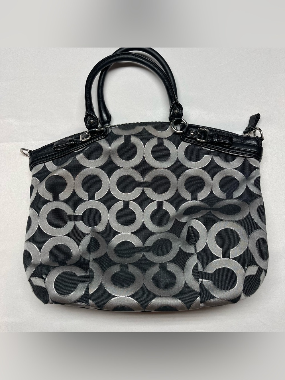 Coach MADISON OP-ART Signature Canvas Black Shoulder Tote Handbag Wallet Set - Picture 8 of 13
